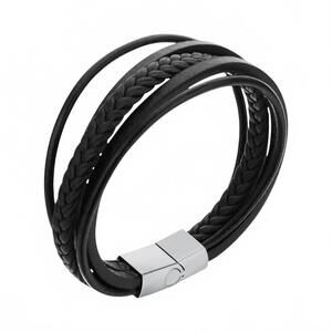 NEW UNKNOWN women's braided leather wrap bracelet in black